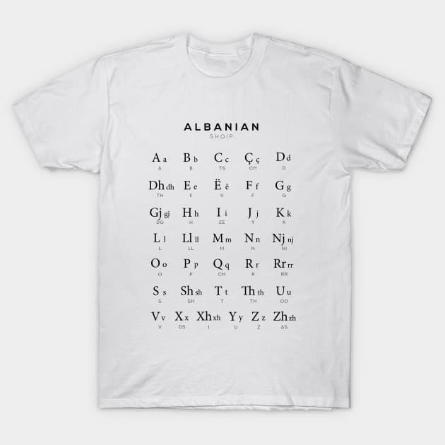 Albanian Alphabet Chart, Albania Language Learning T-Shirt by typelab